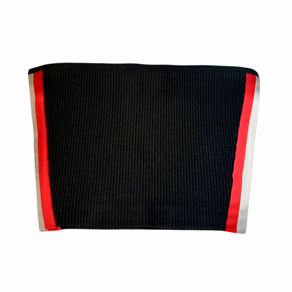 Aritzia Babaton Black Sculpt Knit Cropped Tube Top with Red and White Stripes - Picture 1 of 1